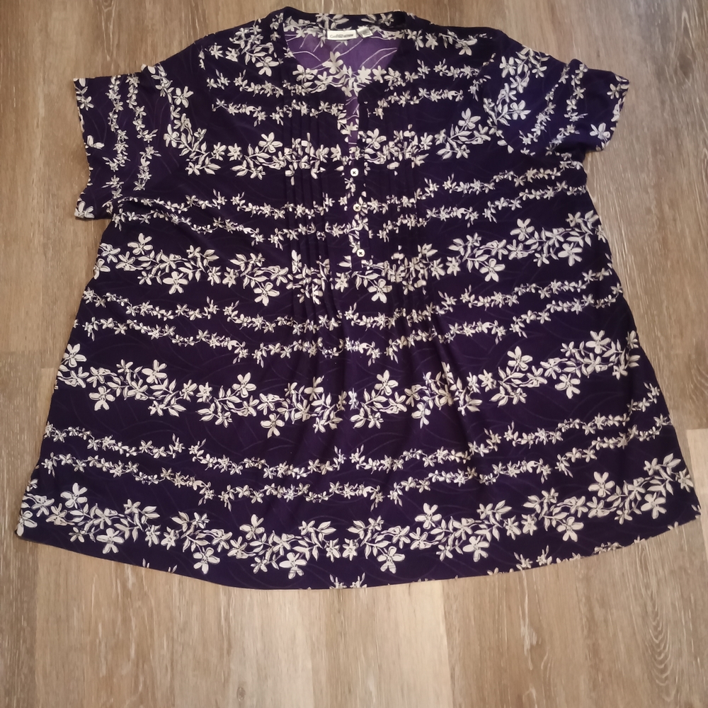 Croft & Barrow Shirt Womens 2X Plus White Purple Top Blouse Floral Casual Ladies - Picture 2 of 12